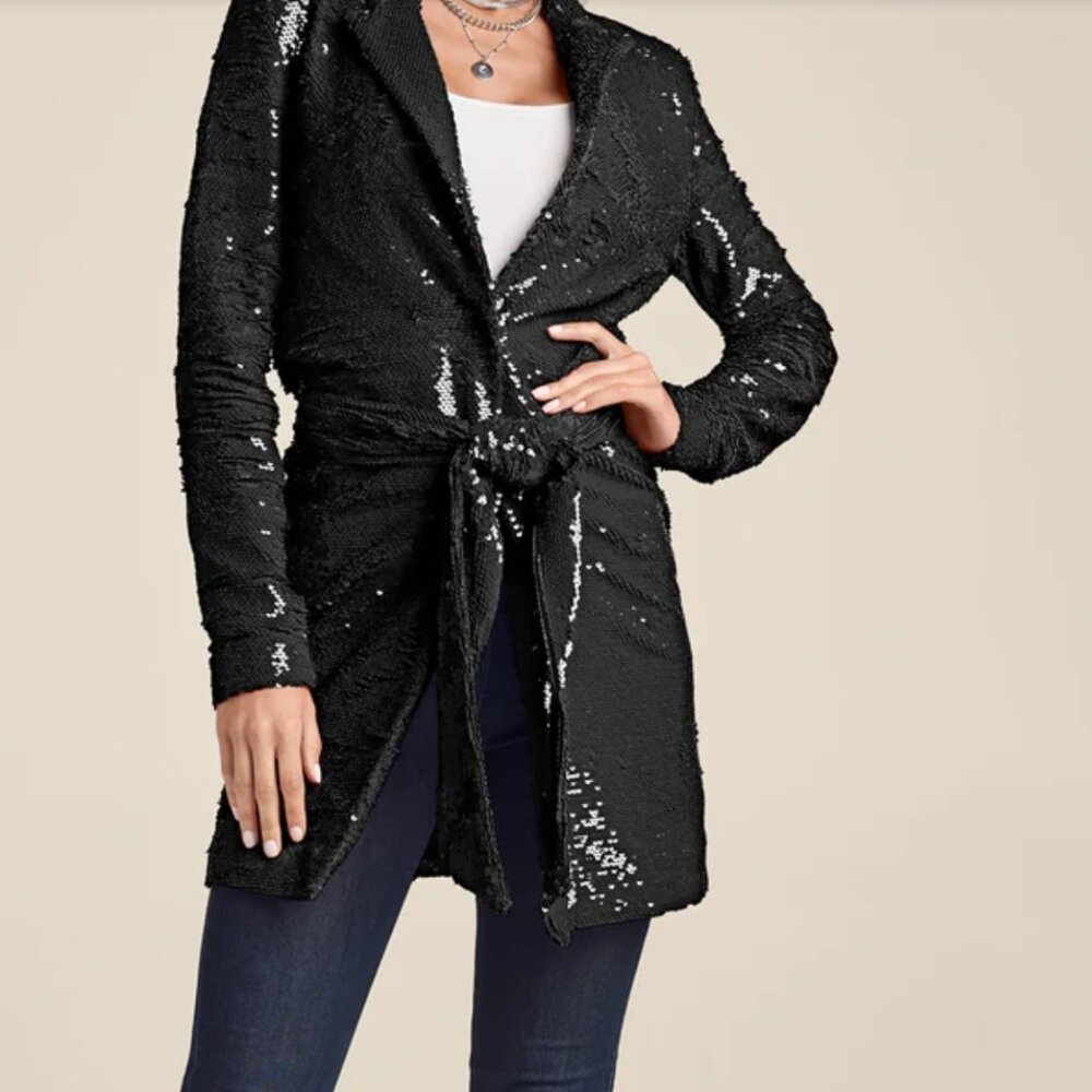 (LAST ONE)🔥Black SEQUIN BELTED BLAZER🔥🔥 NWT